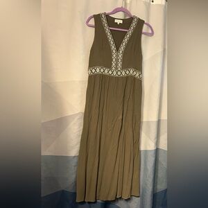 Apricot maxi dress, sage with white embroidery details